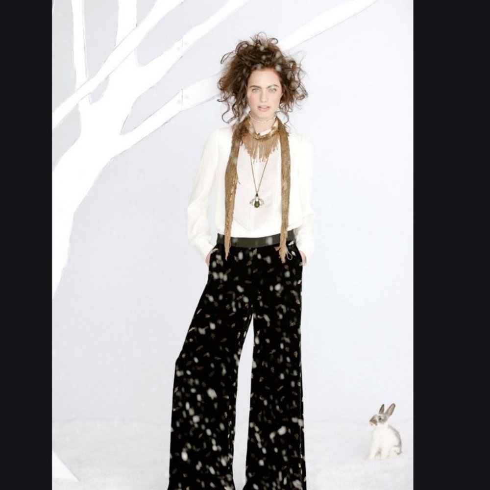 Anthropologie Black Velvet Wide Leg Pants